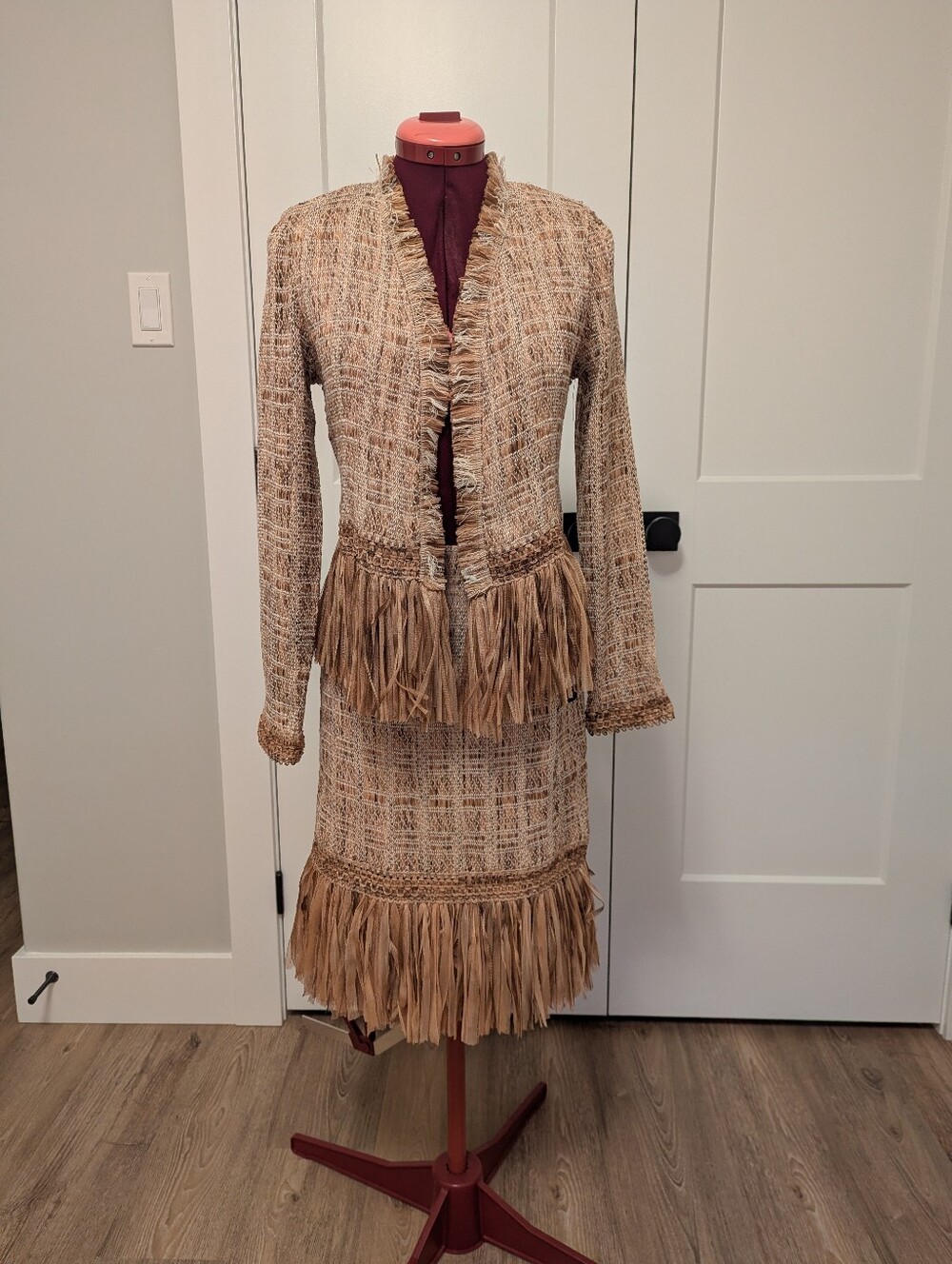 NIC+ZOE Multi-Tone Fringe Knit Two-Piece Set in Blush and Taupe